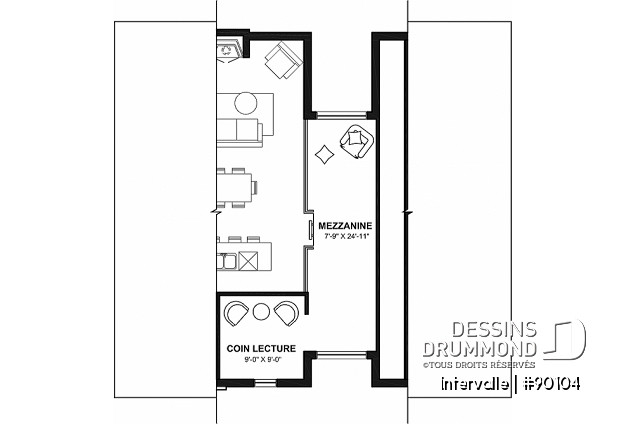 Espace boni - Plan de maison éco responsable 1 à 4 chambres, bureau, aire ouverte, 2 salons, foyer, mezzanine - Intervalle