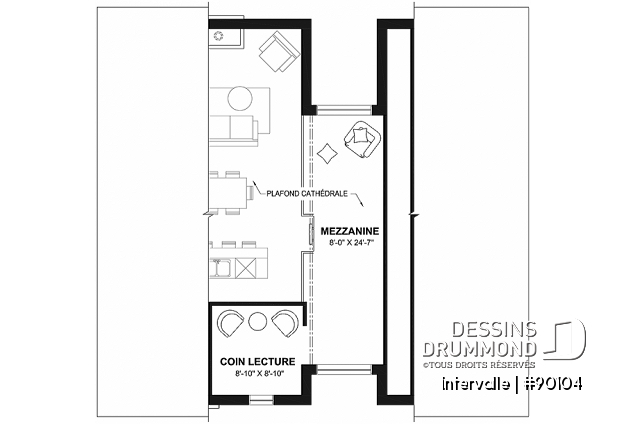 Espace boni - Plan de maison éco responsable 1 à 4 chambres, bureau, aire ouverte, 2 salons, foyer, mezzanine - Intervalle