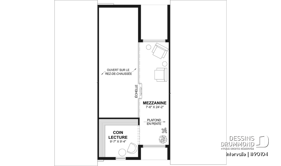 Espace boni - Plan maison éco-responsable 1 à 4 chambres, bureau, foyer, mezzanine, vestiaire, s-sol aménagé optionnel ($) - Intervalle