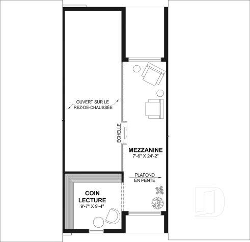 Espace boni - Plan maison éco-responsable 1 à 4 chambres, bureau, foyer, mezzanine, vestiaire, s-sol aménagé optionnel ($) - Intervalle