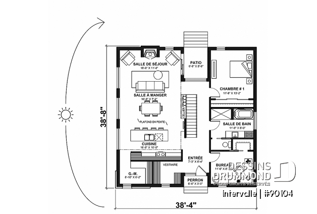 Rez-de-chaussée - Plan de maison éco responsable 1 à 4 chambres, bureau, aire ouverte, 2 salons, foyer, mezzanine - Intervalle