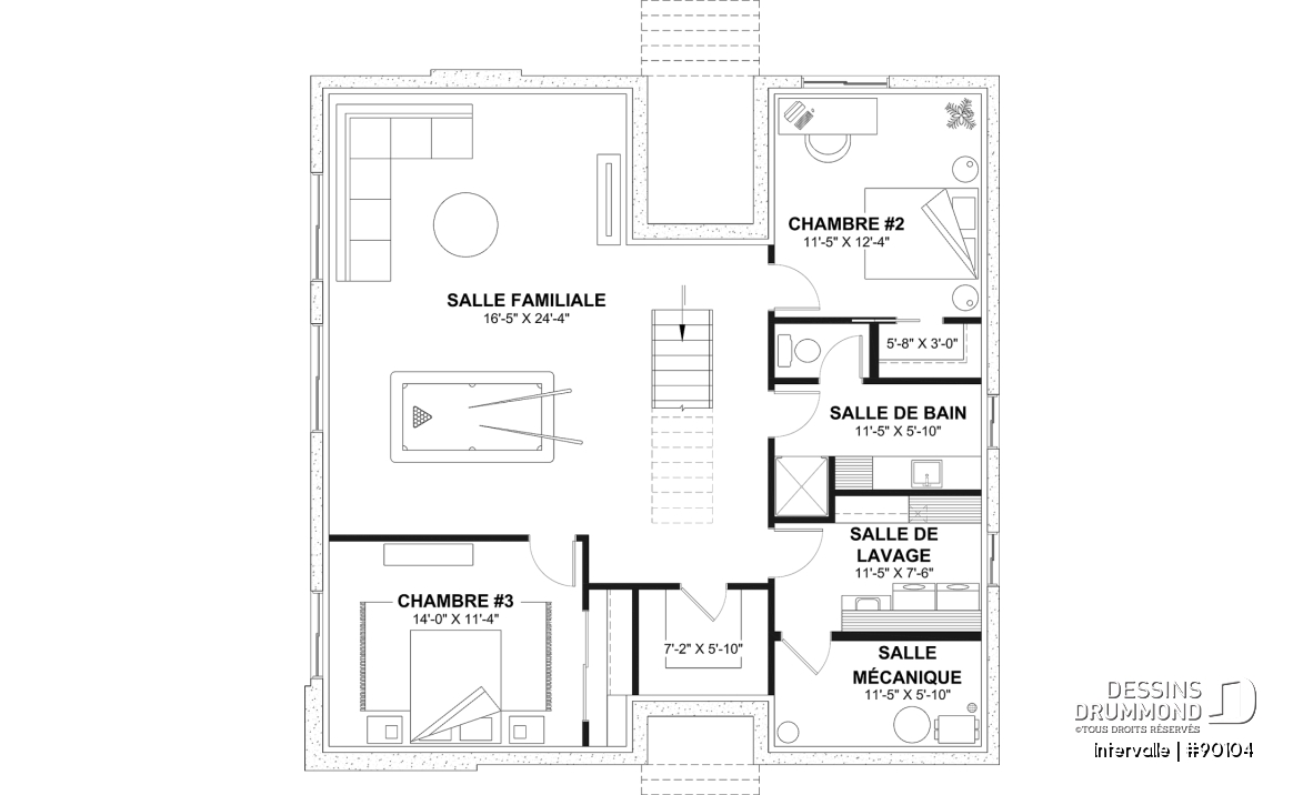 Sous-sol aménagé (Optionel $) - Plan maison éco-responsable 1 à 4 chambres, bureau, foyer, mezzanine, vestiaire, s-sol aménagé optionnel ($) - Intervalle