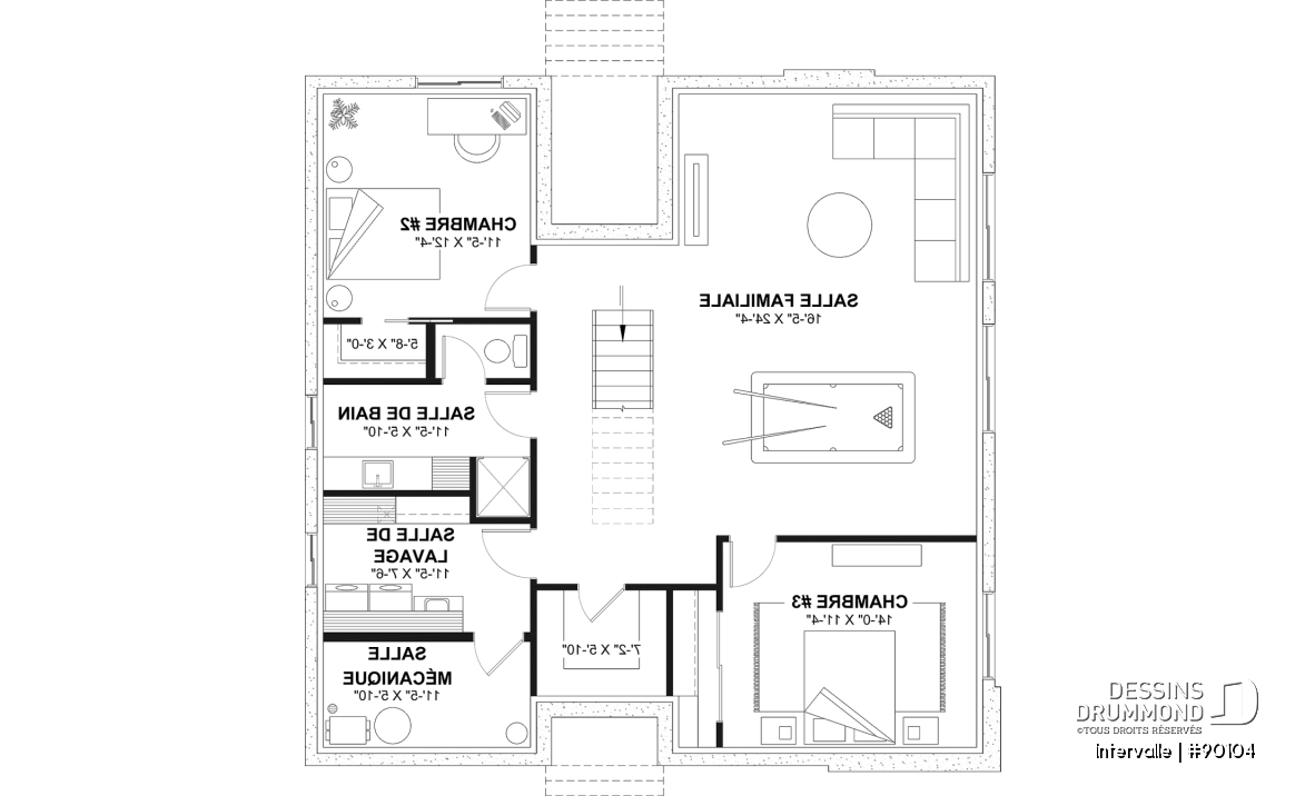 Sous-sol aménagé (Optionel $) - Plan maison éco-responsable 1 à 4 chambres, bureau, foyer, mezzanine, vestiaire, s-sol aménagé optionnel ($) - Intervalle