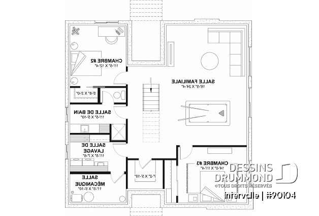 Sous-sol aménagé (Optionel $) - Plan maison éco-responsable 1 à 4 chambres, bureau, foyer, mezzanine, vestiaire, s-sol aménagé optionnel ($) - Intervalle