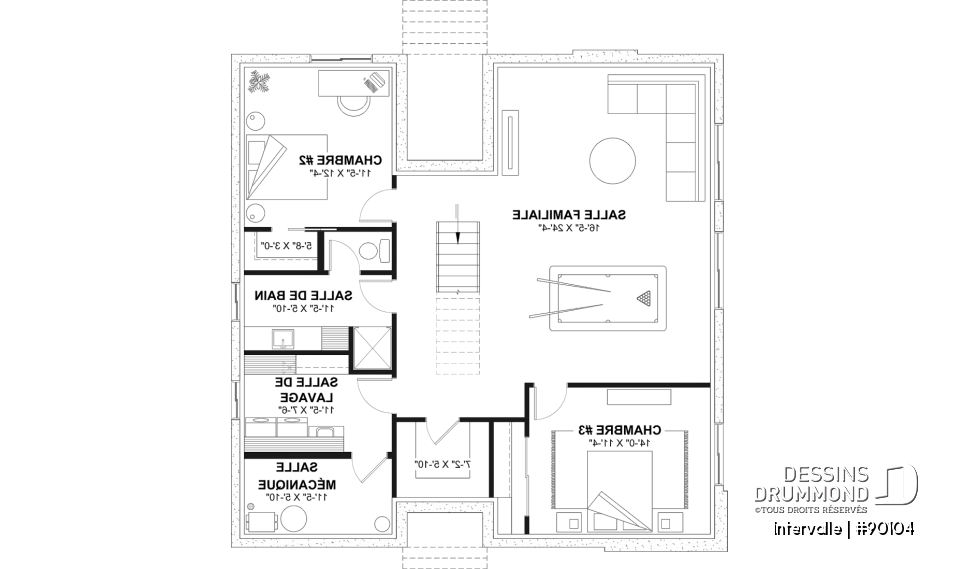 Sous-sol aménagé (Optionel $) - Plan maison éco-responsable 1 à 4 chambres, bureau, foyer, mezzanine, vestiaire, s-sol aménagé optionnel ($) - Intervalle