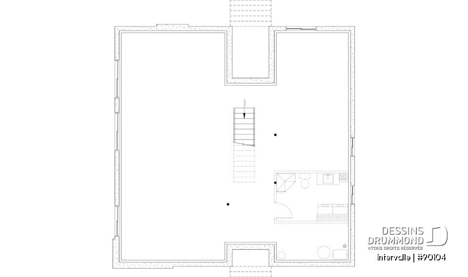 Sous-sol aménageable - Plan maison éco-responsable 1 à 4 chambres, bureau, foyer, mezzanine, vestiaire, s-sol aménagé optionnel ($) - Intervalle