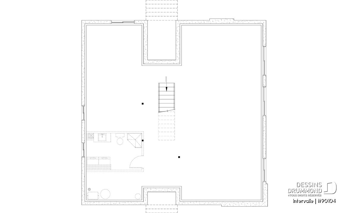 Sous-sol aménageable - Plan maison éco-responsable 1 à 4 chambres, bureau, foyer, mezzanine, vestiaire, s-sol aménagé optionnel ($) - Intervalle