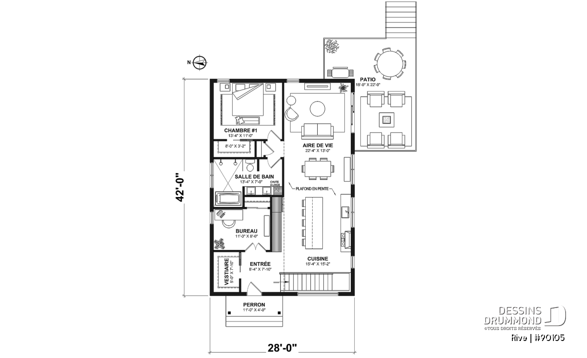Rez-de-chaussée - Plan de petite maison scandinave éco-responsable, 1 à 4 chambres, bureau, finition sous-sol optionnel ($) - Rive