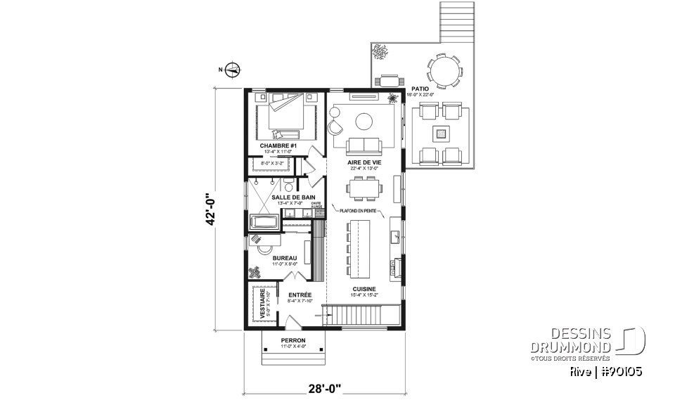 Rez-de-chaussée - Plan de petite maison scandinave éco-responsable, 1 à 4 chambres, bureau, finition sous-sol optionnel ($) - Rive