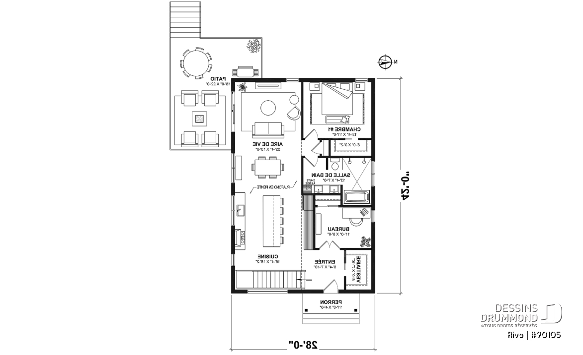 Rez-de-chaussée - Plan de petite maison scandinave éco-responsable, 1 à 4 chambres, bureau, finition sous-sol optionnel ($) - Rive