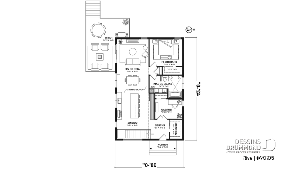Rez-de-chaussée - Plan de petite maison scandinave éco-responsable, 1 à 4 chambres, bureau, finition sous-sol optionnel ($) - Rive