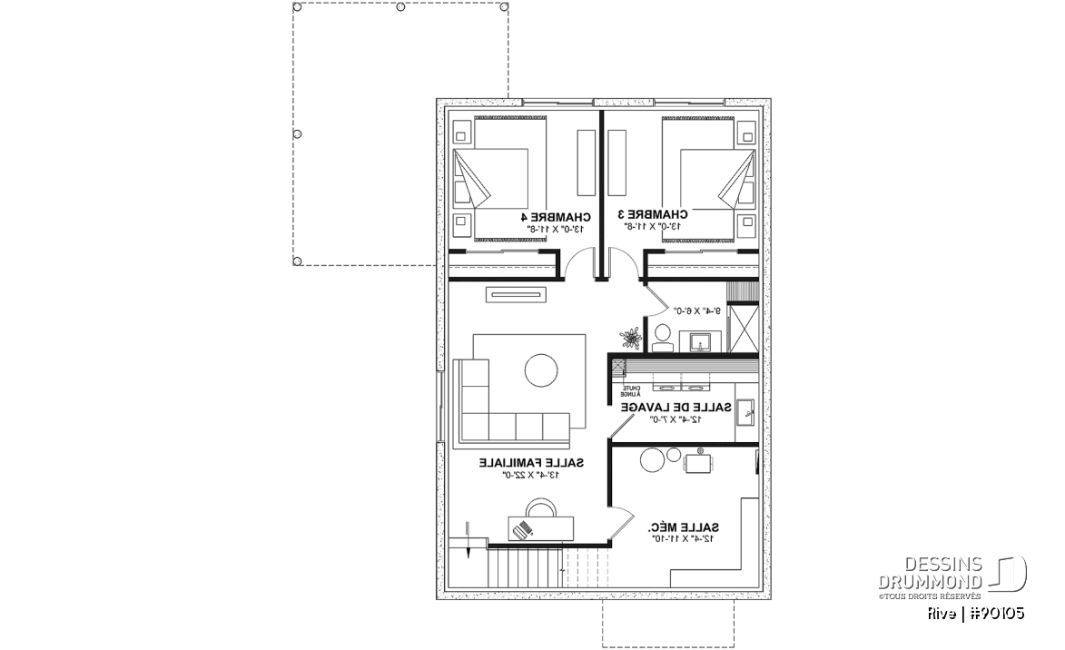 Sous-sol aménagé (Optionel $) - Plan de petite maison scandinave éco-responsable, 1 à 4 chambres, bureau, finition sous-sol optionnel ($) - Rive