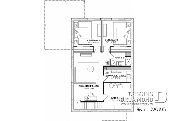 Sous-sol aménagé (Optionel $) - Plan de petite maison scandinave éco-responsable, 1 à 4 chambres, bureau, finition sous-sol optionnel ($) - Rive