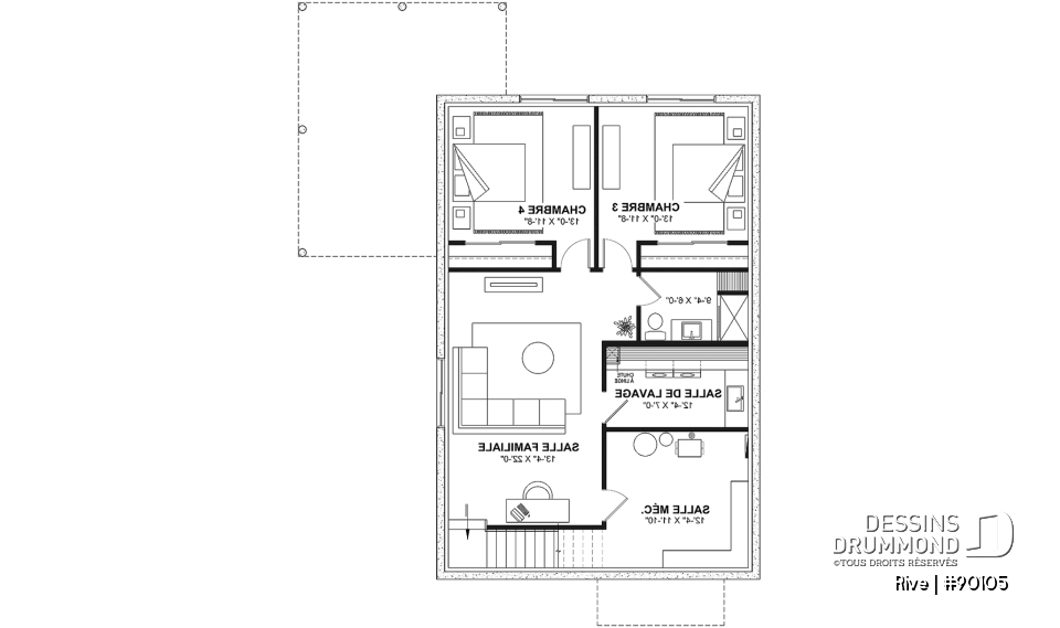 Sous-sol aménagé (Optionel $) - Plan de petite maison scandinave éco-responsable, 1 à 4 chambres, bureau, finition sous-sol optionnel ($) - Rive