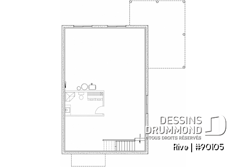 Sous-sol aménageable - Plan de petite maison éco-responsable, 3 chambres, grande cuisin, bureau à domicile - Rive