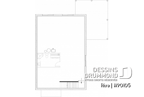 Sous-sol aménageable - Plan de petite maison éco-responsable, 3 chambres, grande cuisine, bureau à domicile - Rive