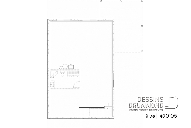 Sous-sol aménageable - Plan de petite maison éco-responsable, 3 chambres, grande cuisine, bureau à domicile - Rive