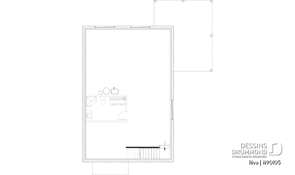 Sous-sol aménageable - Plan de petite maison scandinave éco-responsable, 1 à 4 chambres, bureau, finition sous-sol optionnel ($) - Rive