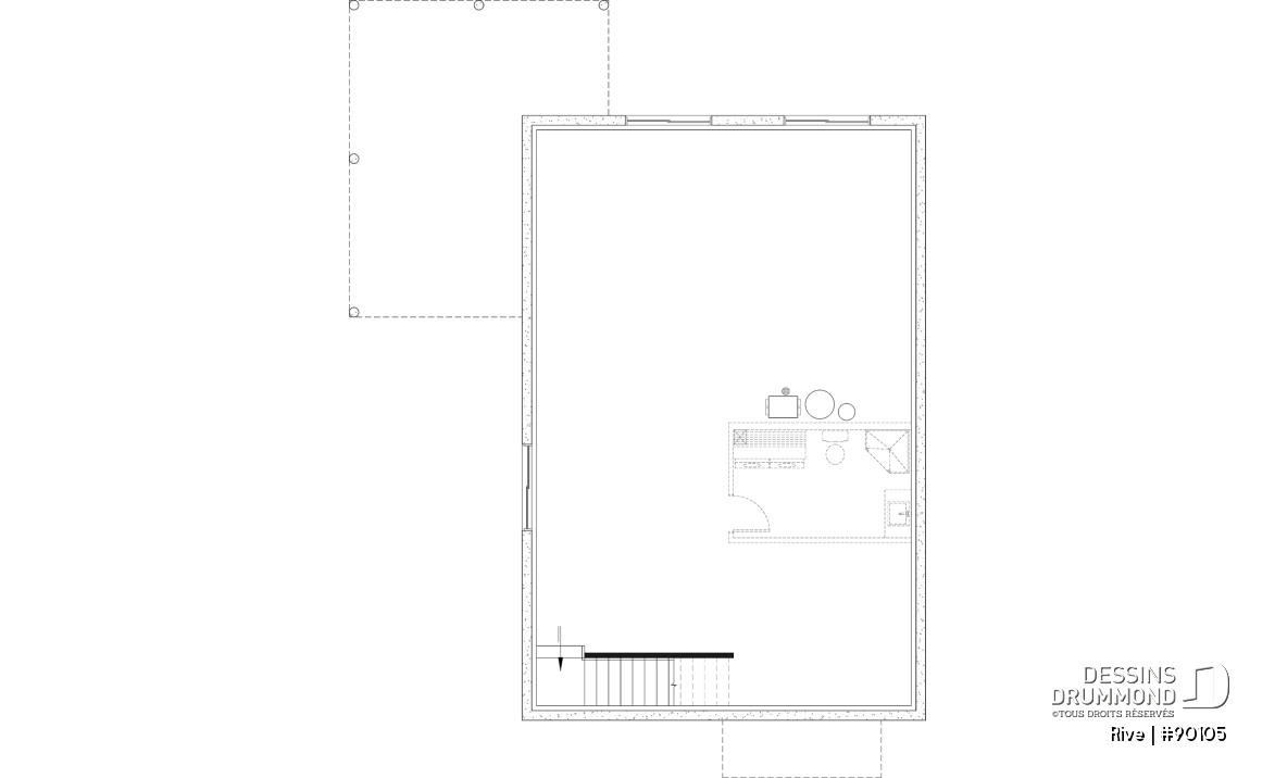 Sous-sol aménageable - Plan de petite maison scandinave éco-responsable, 1 à 4 chambres, bureau, finition sous-sol optionnel ($) - Rive