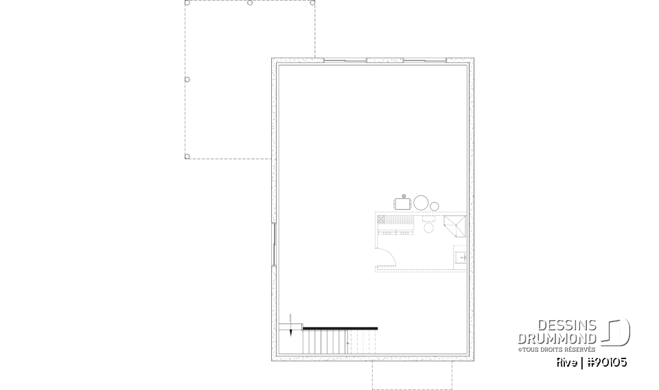 Sous-sol aménageable - Plan de petite maison scandinave éco-responsable, 1 à 4 chambres, bureau, finition sous-sol optionnel ($) - Rive
