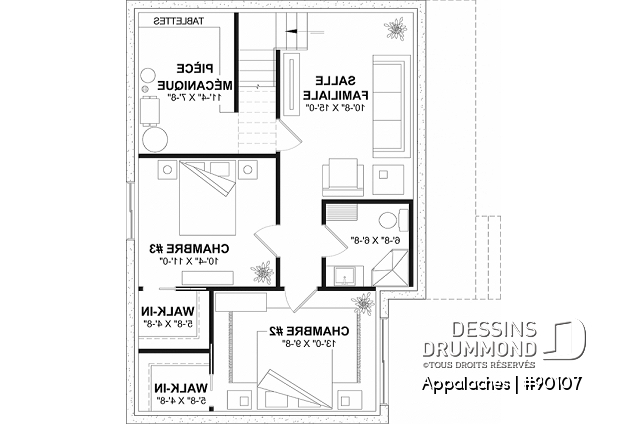 Sous-sol aménagé - Plan de chalet ou petite maison éco-responsable, 1 à 3 chambres, galerie abritée, s-sol aménagé optionnel ($) - Appalaches