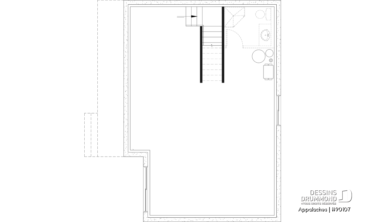 Sous-sol aménageable - Plan de chalet ou petite maison éco-responsable, 1 à 3 chambres, galerie abritée, s-sol aménagé optionnel ($) - Appalaches