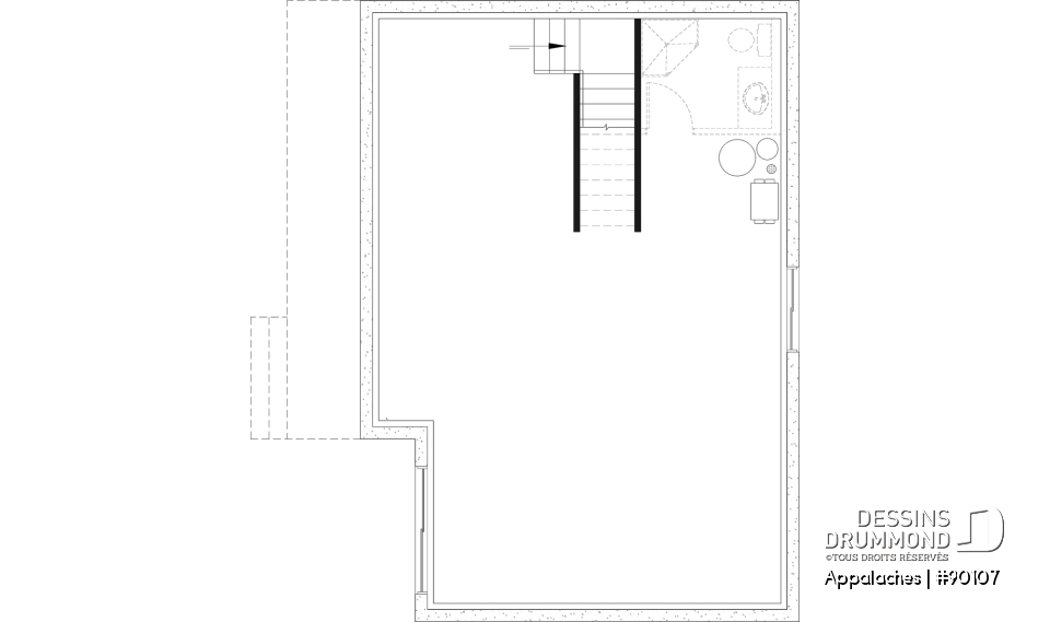 Sous-sol aménageable - Plan de chalet ou petite maison éco-responsable, 1 à 3 chambres, galerie abritée, s-sol aménagé optionnel ($) - Appalaches