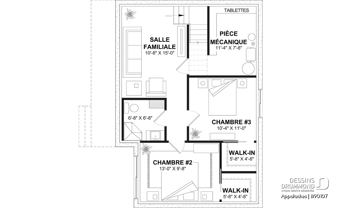 Sous-sol aménageable (Optionel $) - Plan de chalet ou petite maison éco-responsable, 1 à 3 chambres, galerie abritée, s-sol aménagé optionnel ($) - Appalaches