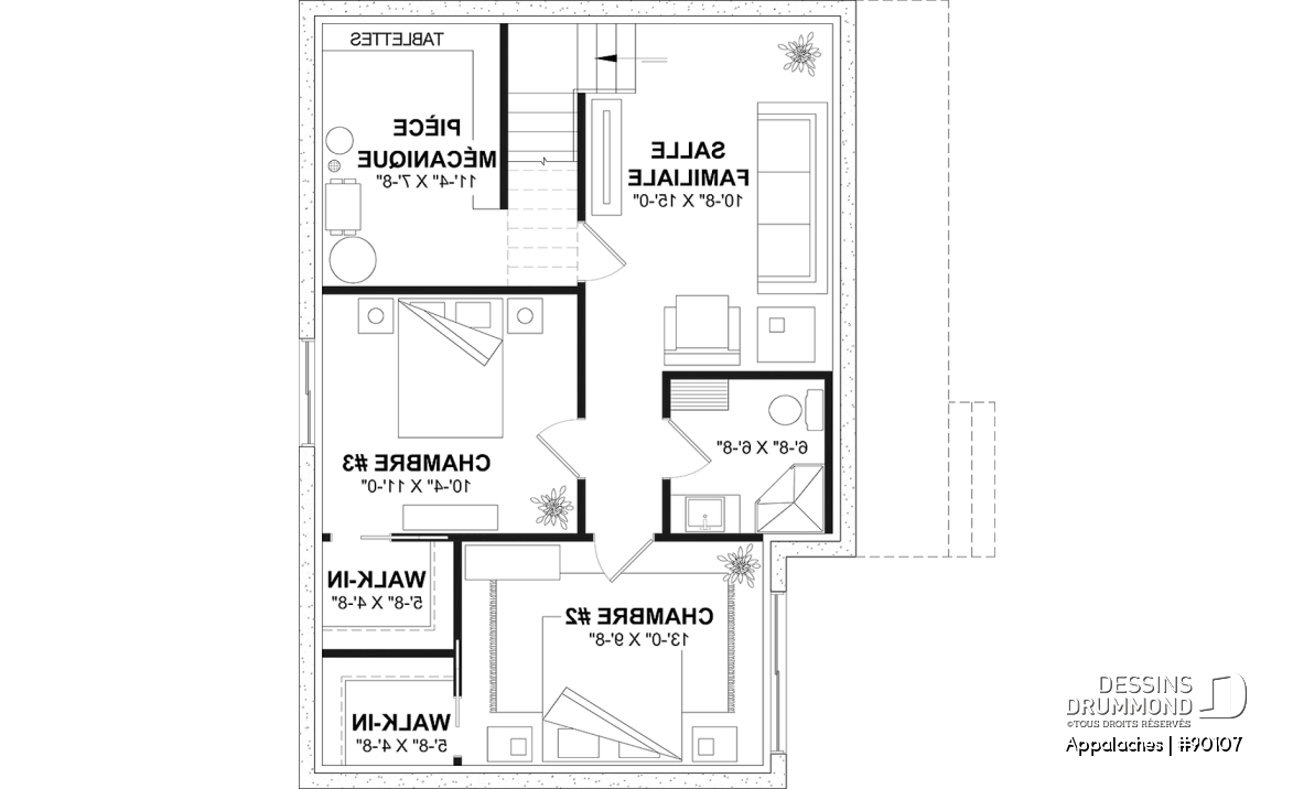 Sous-sol aménageable (Optionel $) - Plan de chalet ou petite maison éco-responsable, 1 à 3 chambres, galerie abritée, s-sol aménagé optionnel ($) - Appalaches
