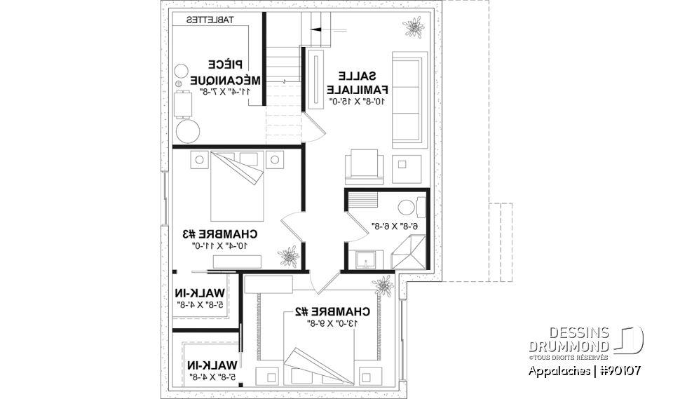 Sous-sol aménageable (Optionel $) - Plan de chalet ou petite maison éco-responsable, 1 à 3 chambres, galerie abritée, s-sol aménagé optionnel ($) - Appalaches