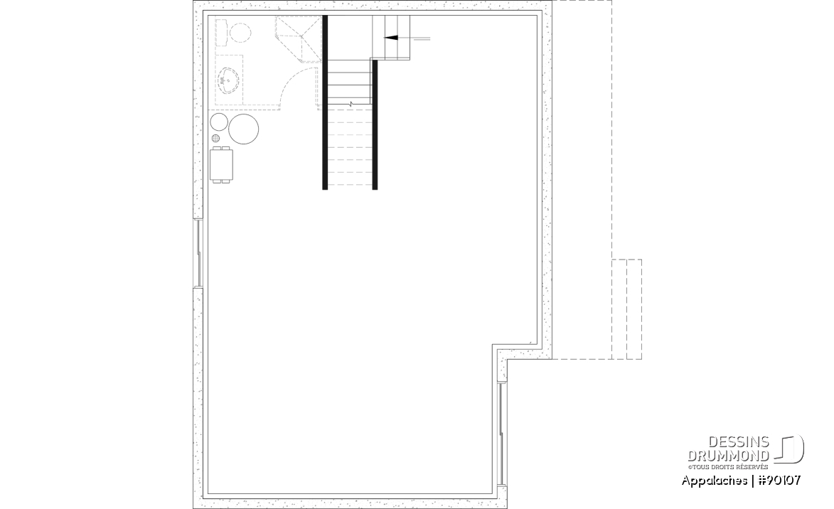 Sous-sol aménageable - Plan de chalet ou petite maison éco-responsable, 1 à 3 chambres, galerie abritée, s-sol aménagé optionnel ($) - Appalaches