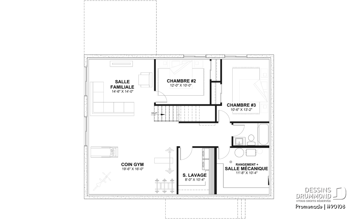 Sous-sol aménagé - Plan de maison éco-responsable, 1 à 3 chambres + bureau, sous-sol aménagé (optionel $) - Promenade