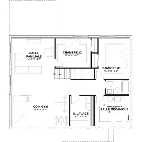 Sous-sol aménagé - Plan de maison éco-responsable, 1 à 3 chambres + bureau, sous-sol aménagé (optionel $) - Promenade