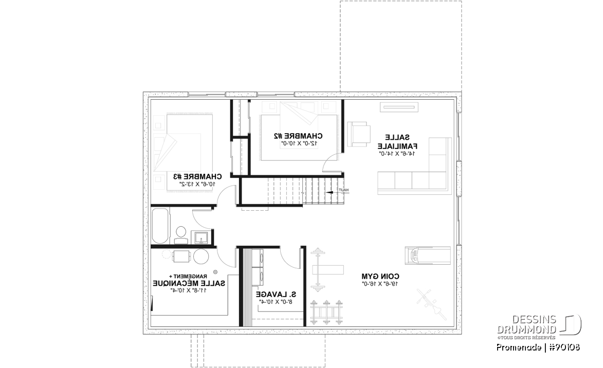 Sous-sol aménagé - Plan de maison éco-responsable, 1 à 3 chambres + bureau, sous-sol aménagé (optionel $) - Promenade