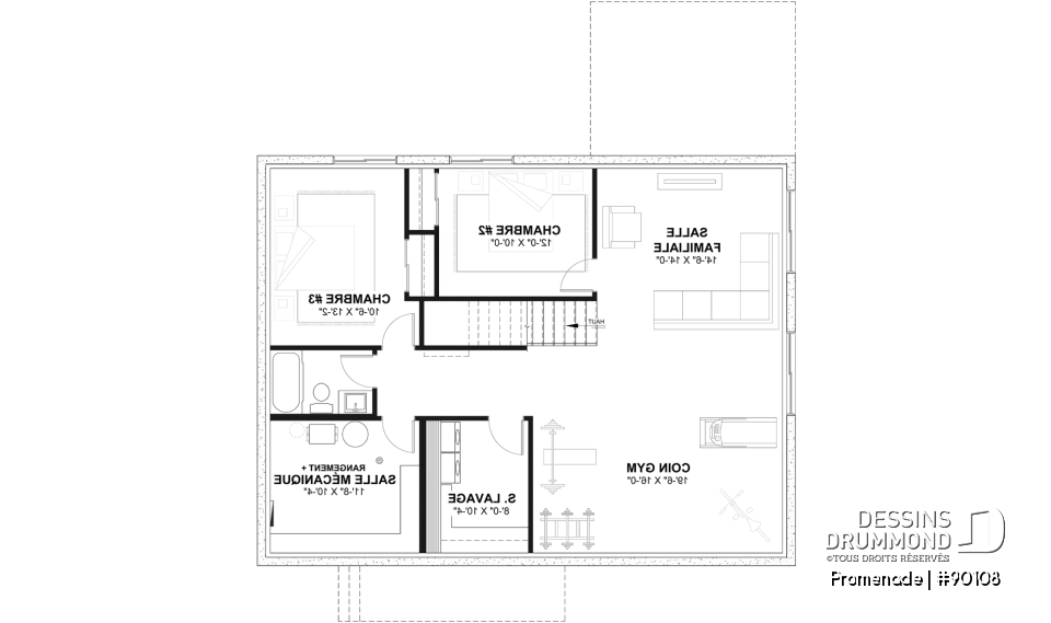 Sous-sol aménagé - Plan de maison éco-responsable, 1 à 3 chambres + bureau, sous-sol aménagé (optionel $) - Promenade