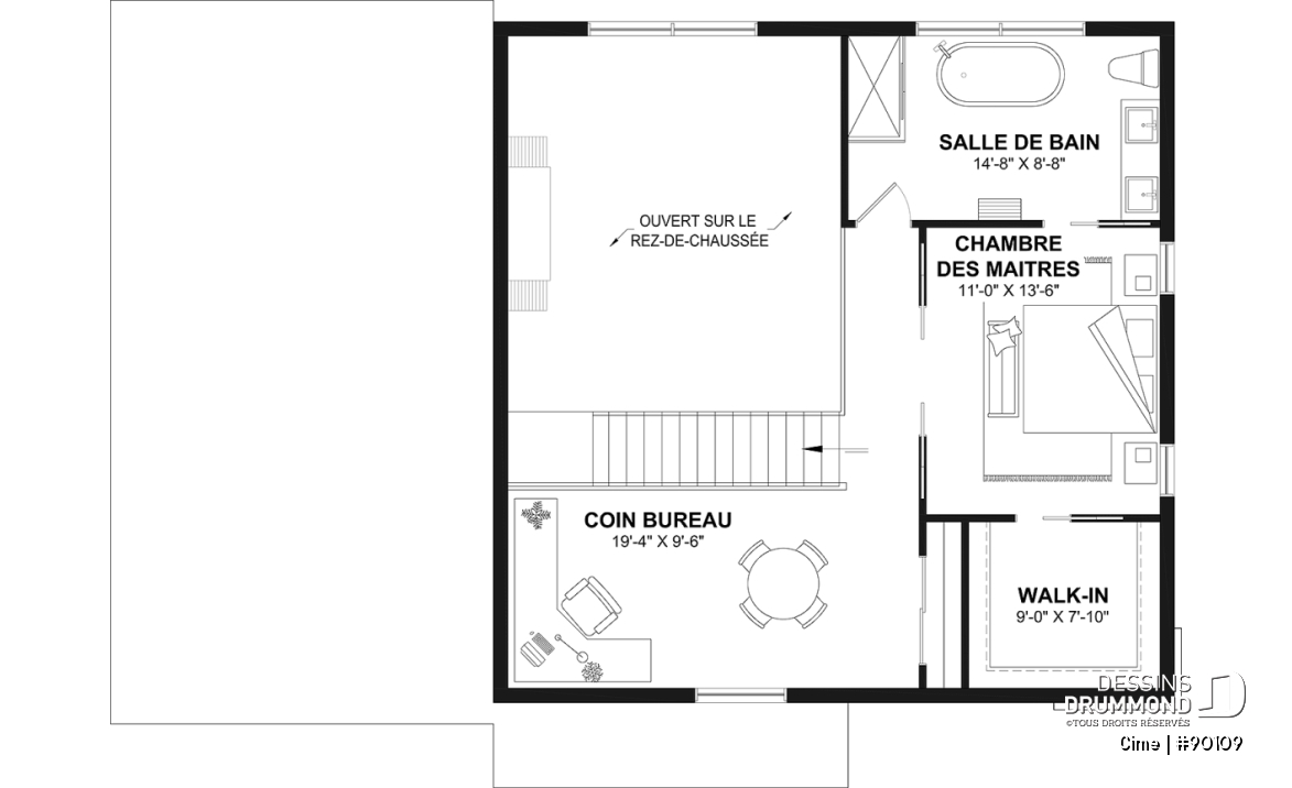 Étage - Plan de maison éco-responsable avec superbe chambre des parents à l'étage, grand bureau, serre et garage - Cime