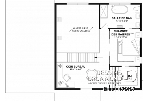 Étage - Plan de maison original avec coin lecture sur filet suspendu au dessus du salon et mur d'escalade - Cime