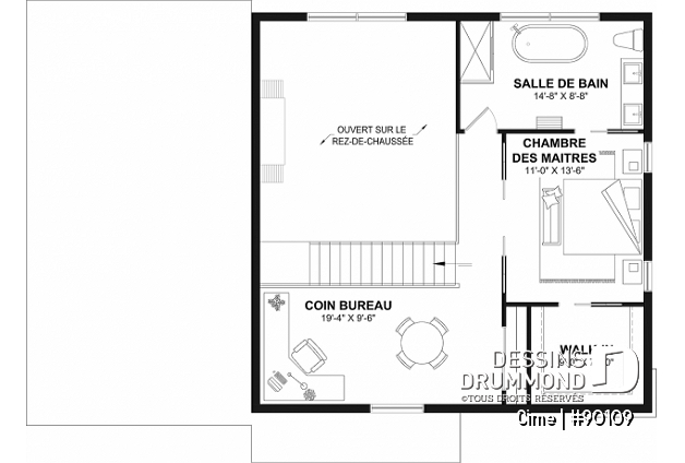 Étage - Plan de maison original avec coin lecture sur filet suspendu au dessus du salon et mur d'escalade - Cime