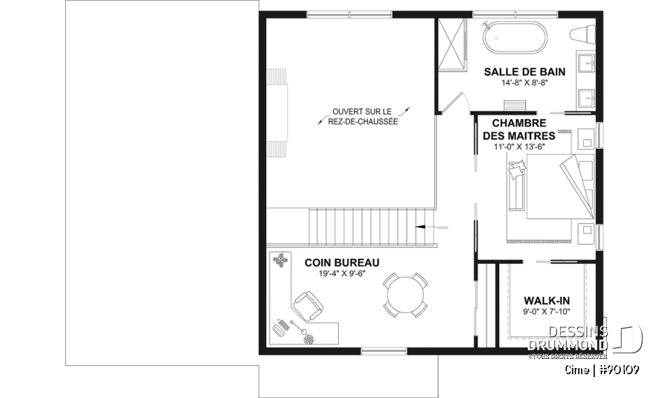 Étage - Plan de maison éco-responsable avec superbe chambre des parents à l'étage, grand bureau, serre et garage - Cime
