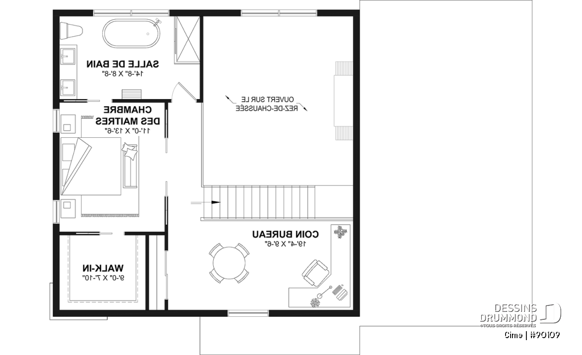 Étage - Plan de maison éco-responsable avec superbe chambre des parents à l'étage, grand bureau, serre et garage - Cime