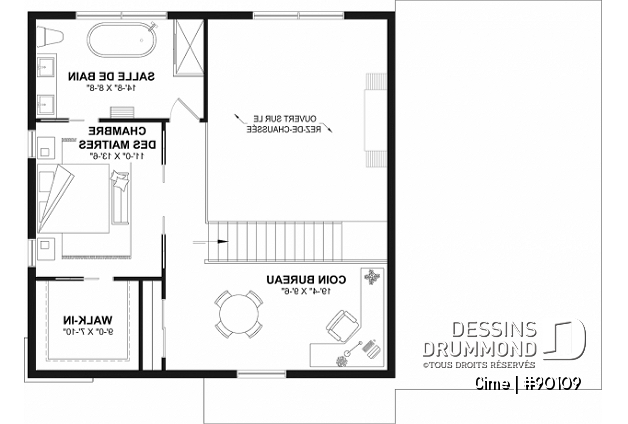 Étage - Plan de maison éco-responsable avec superbe chambre des parents à l'étage, grand bureau, serre et garage - Cime