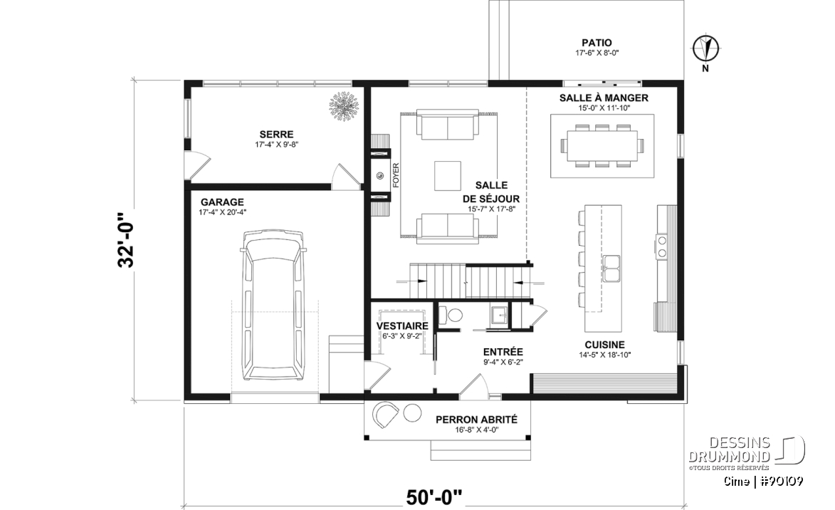 Rez-de-chaussée - Plan de maison éco-responsable avec superbe chambre des parents à l'étage, grand bureau, serre et garage - Cime