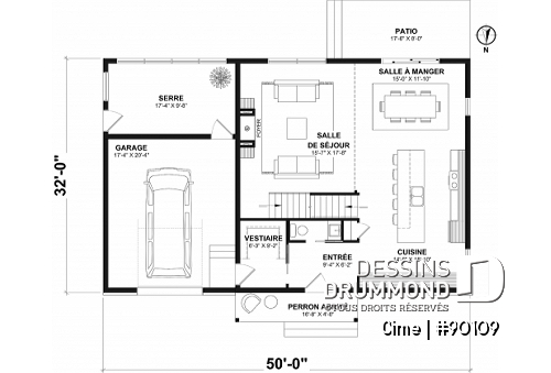 Rez-de-chaussée - Plan de maison original avec coin lecture sur filet suspendu au dessus du salon et mur d'escalade - Cime