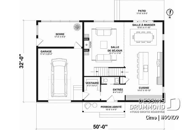 Rez-de-chaussée - Plan de maison original avec coin lecture sur filet suspendu au dessus du salon et mur d'escalade - Cime