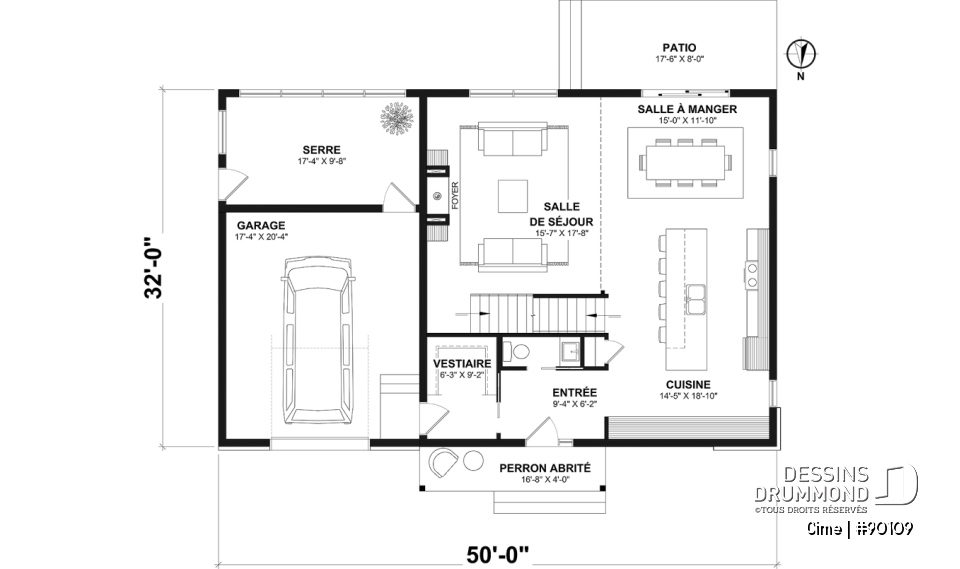 Rez-de-chaussée - Plan de maison éco-responsable avec superbe chambre des parents à l'étage, grand bureau, serre et garage - Cime