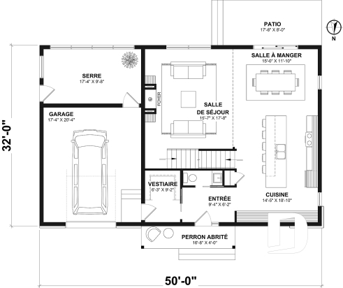Rez-de-chaussée - Plan de maison éco-responsable avec superbe chambre des parents à l'étage, grand bureau, serre et garage - Cime