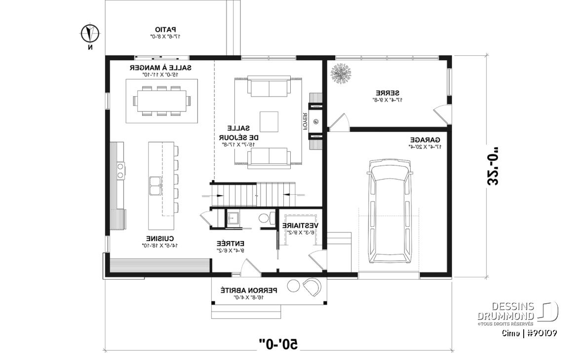 Rez-de-chaussée - Plan de maison éco-responsable avec superbe chambre des parents à l'étage, grand bureau, serre et garage - Cime