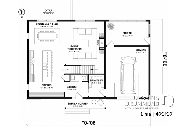 Rez-de-chaussée - Plan de maison éco-responsable avec superbe chambre des parents à l'étage, grand bureau, serre et garage - Cime