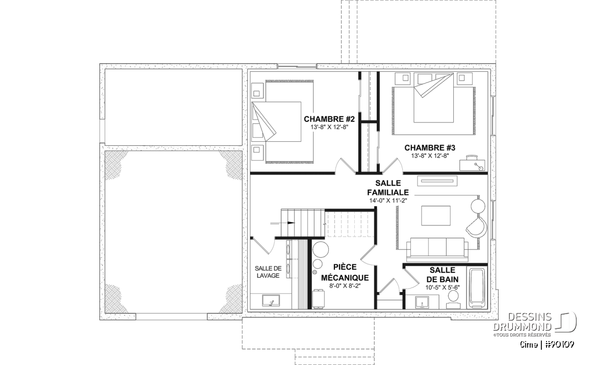 Sous-sol aménageable (Optionel $) - Plan de maison éco-responsable avec superbe chambre des parents à l'étage, grand bureau, serre et garage - Cime