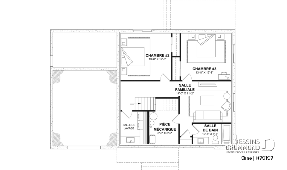 Sous-sol aménageable (Optionel $) - Plan de maison éco-responsable avec superbe chambre des parents à l'étage, grand bureau, serre et garage - Cime